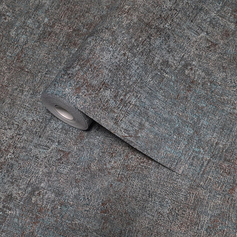 32827 Industrial chic matt teal bronze faux distressed plaster textured wallpaper roll
