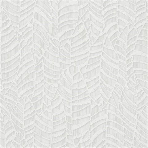 32972 White Grey Leaves Textured Wallpaper