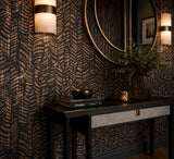 32975 Abstract botanic Layered leaf Faux fabric Textured black brass foil wallpaper 3D