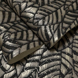 32975 Abstract botanic Layered leaf Faux fabric Textured black brass foil wallpaper 3D