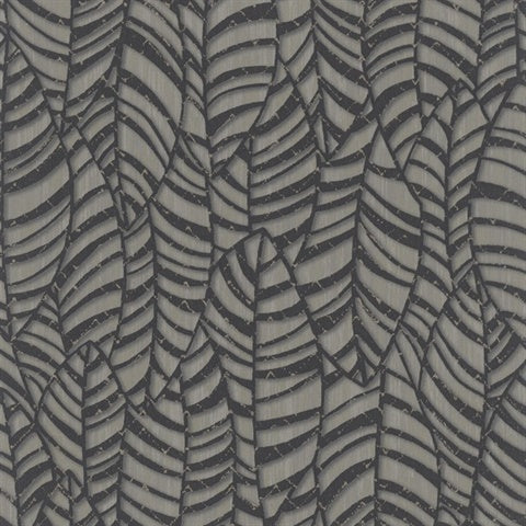 32975 Black Brown Leaves Textured Wallpaper