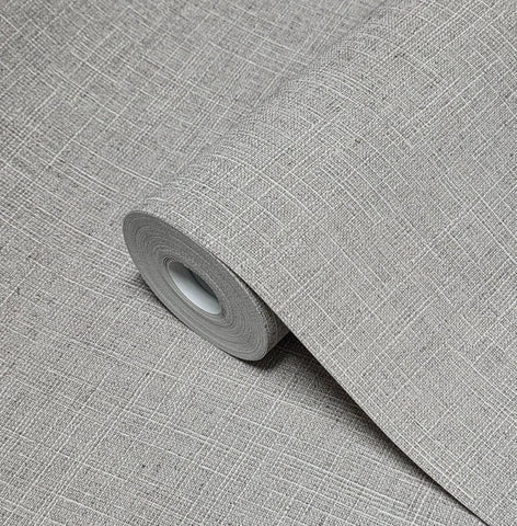 33394 Contemporary matt taupe rustic faux linen fabric sackcloth textured wallpaper