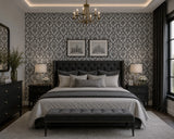 335823, WM33582301 Flocking gray silver metallic Flocked Victorian damask velvet flock Wallpaper 3D
