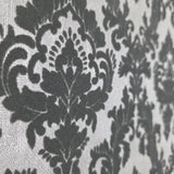335823, WM33582301 Flocking gray silver metallic Flocked Victorian damask velvet flock Wallpaper 3D
