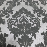 335823, WM33582301 Flocking gray silver metallic Flocked Victorian damask velvet flock Wallpaper 3D
