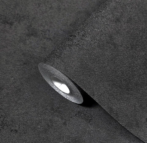 33758 Black charcoal dark gray faux plaster textured contemporary plain wallpaper roll