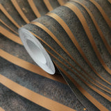 34263 Dark gray black rose gold bronze metallic wavy lines wave textured wallpaper 3D