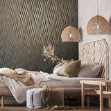 34263 Dark gray black rose gold bronze metallic wavy lines wave textured wallpaper 3D