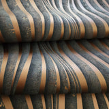 34263 Dark gray black rose gold bronze metallic wavy lines wave textured wallpaper 3D