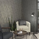 34264 Dark gray silver metallic wavy lines wave trellis textured modern wallpaper roll