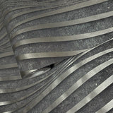 34264 Dark gray silver metallic wavy lines wave trellis textured modern wallpaper roll