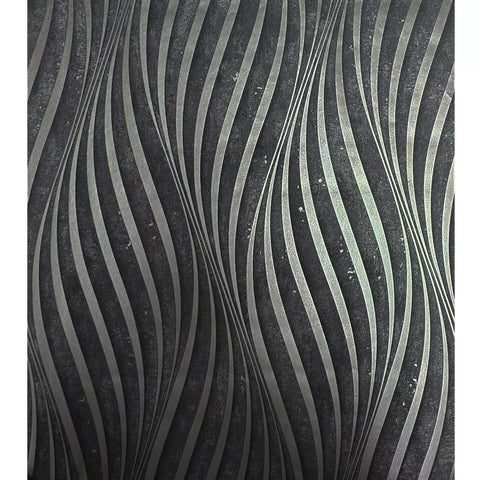 34264 Dark gray silver metallic wavy lines wave trellis textured modern wallpaper roll