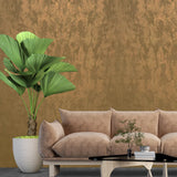 34277 Foil bronze ginger gold metallic faux concrete plaster textured Plain wallpaper