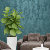 34278 Plain foil green blue teal metallic faux concrete plaster textured wallpaper