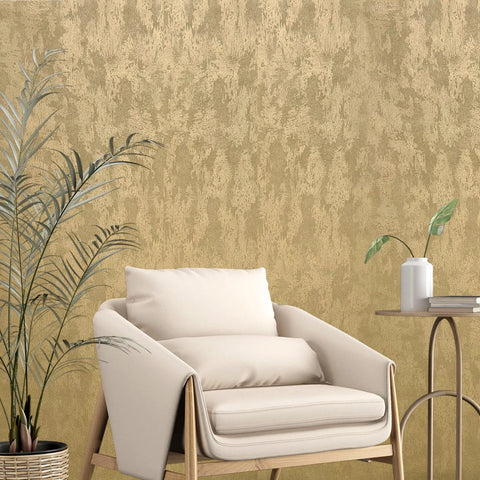 34280 Plain contemporary foil gold metallic faux concrete plaster textured wallpaper