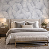 34562 Light gray purple overlapping leaf Textured batik large leaves modern Wallpaper