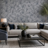 34564 Green hue silver metallic foil overlapping leaf Textured batik leaves Wallpaper