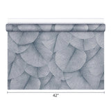 34564 Green hue silver metallic foil overlapping leaf Textured batik leaves Wallpaper