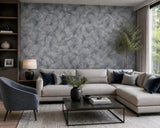 34564 Green hue silver metallic foil overlapping leaf Textured batik leaves Wallpaper