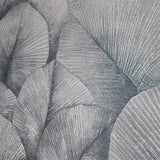 34564 Green hue silver metallic foil overlapping leaf Textured batik leaves Wallpaper