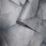 34564 Green hue silver metallic foil overlapping leaf Textured batik leaves Wallpaper