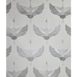 34580 Light ash gray silver metallic Faux fabric Textured Asian Cranes birds Wallpaper