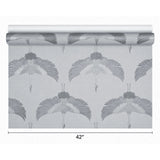 34580 Light ash gray silver metallic Faux fabric Textured Asian Cranes birds Wallpaper