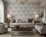 34580 Light ash gray silver metallic Faux fabric Textured Asian Cranes birds Wallpaper