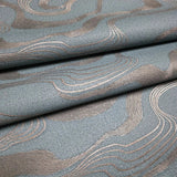 34588 Teal blue bronze metallic wavy lines Faux fabric wave Textured modern Wallpaper
