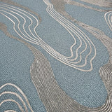 34588 Teal blue bronze metallic wavy lines Faux fabric wave Textured modern Wallpaper
