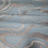 34588 Teal blue bronze metallic wavy lines Faux fabric wave Textured modern Wallpaper
