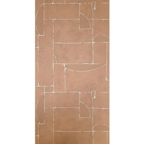 34605 Matte Orange terracotta brass geometric lines Textured faux plaster wallpaper 3D