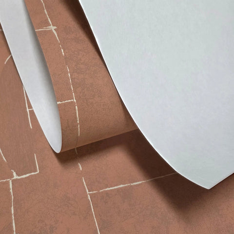 34605 Matte Orange terracotta brass geometric lines Textured faux plaster wallpaper 3D