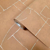 34605 Matte Orange terracotta brass geometric lines Textured faux plaster wallpaper 3D
