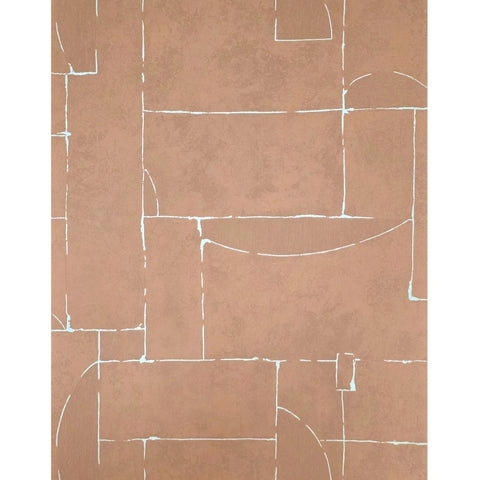 34605 Matte Orange terracotta brass geometric lines Textured faux plaster wallpaper 3D