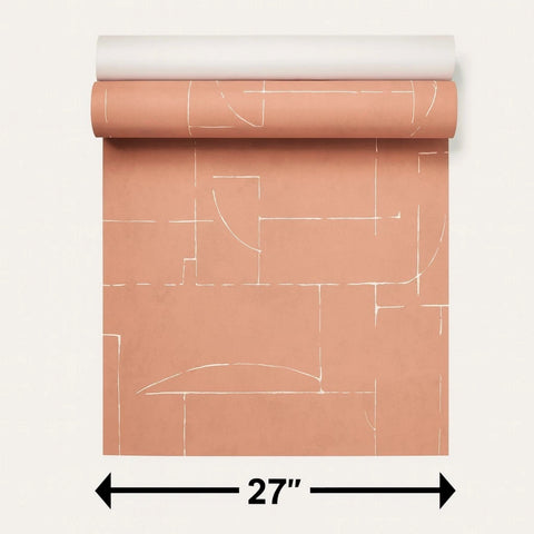 34605 Matte Orange terracotta brass geometric lines Textured faux plaster wallpaper 3D