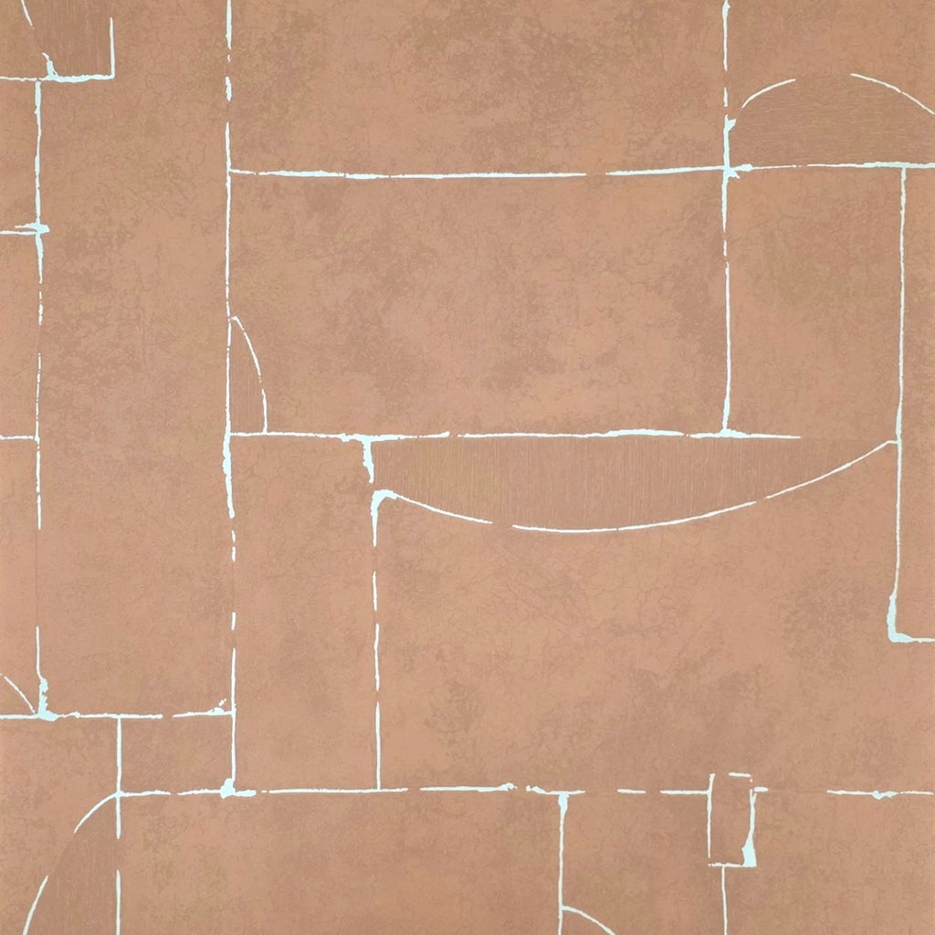 34605 Matte Orange terracotta brass geometric lines Textured faux plaster wallpaper 3D