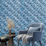 34910 Embossed blue faux dragon scales plaster tile textured modern wallpaper rolls 3D