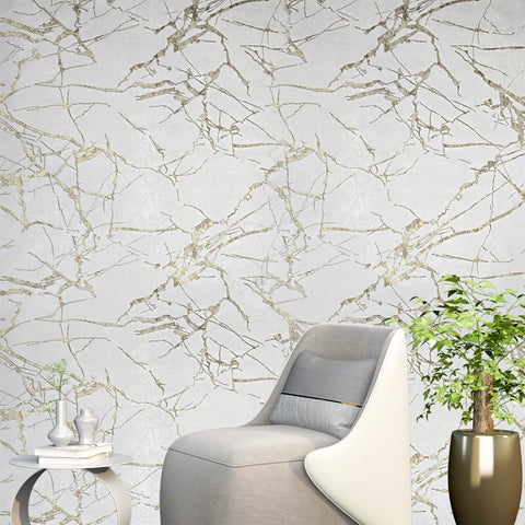 Z34914 Ivory off white cream brass gold metallic faux marble plaster textured Wallpaper