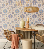 350610 Silk Garden Flowers Blue Wallpaper
