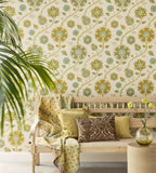 350613 Silk Garden Flowers Green Wallpaper