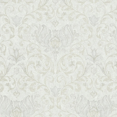 35148 Industrial Floral Gray White Wallpaper
