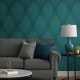 35806 Abstract diamond streaks geo dark green teal gold metallic textured wallpaper 3D
