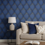 35808 Abstract diamond streaks geometric royal blue gold metallic textured wallpaper
