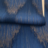 35808 Abstract diamond streaks geometric royal blue gold metallic textured wallpaper
