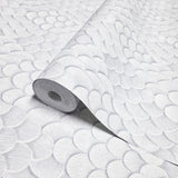 35809 Faux layered scallop scales plaster texture light gray art embossed wallpaper 3D