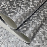 35814 Little Hexagon tile pattern silver gray metallic foil textured wallpaper modern