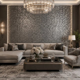 35814 Little Hexagon tile pattern silver gray metallic foil textured wallpaper modern