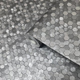 35814 Little Hexagon tile pattern silver gray metallic foil textured wallpaper modern