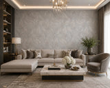 36464 Tropical botanic plant leaves gray beige cream faux fabric textured wallpaper 3D
